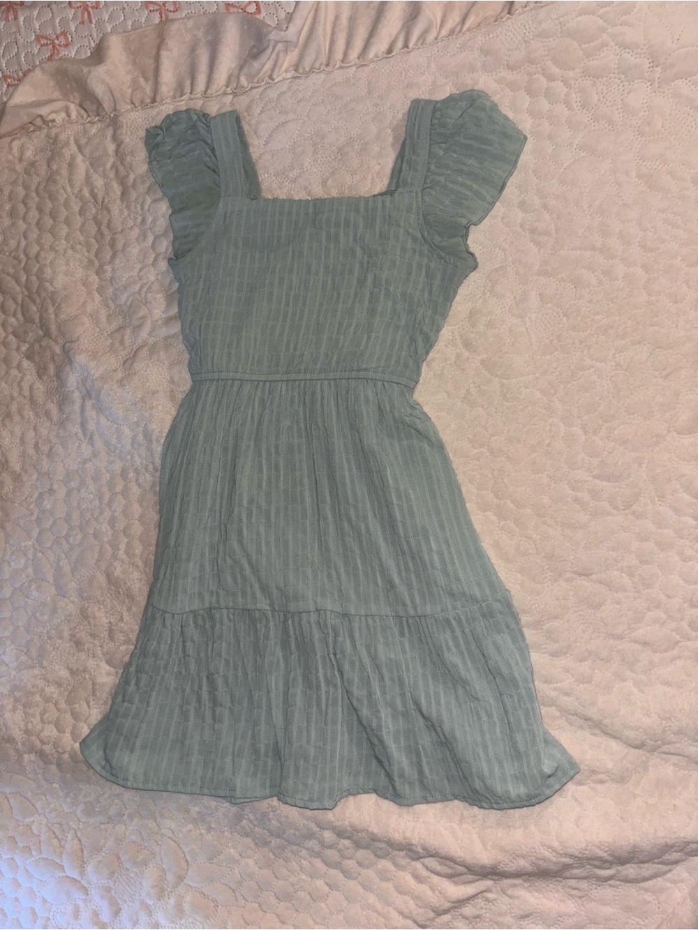 Sage Green Square Neck Ruffle Sleeve Dress